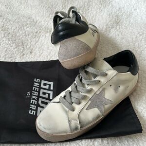 Superstar Sneakers Distressed Silver White Black 
 Size 39 Great Used Condition